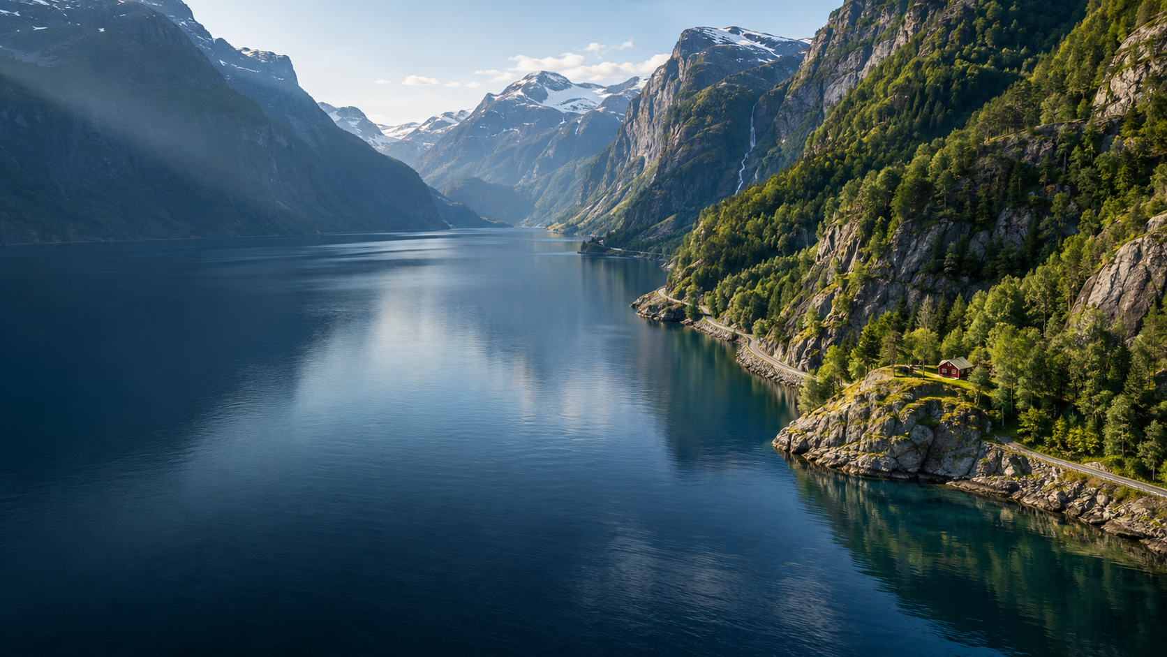 A Norwegian fjord framed by mountains